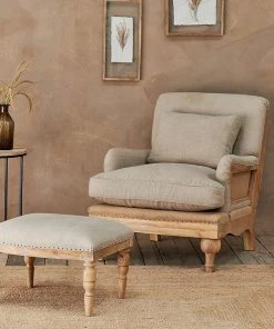 Nkuku Abe Linen Armchair - Stone Living Room