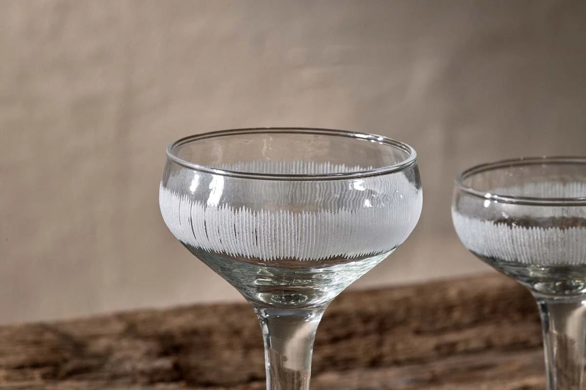 Nkuku Tableware Anara Etched Cocktail Glass - Clear (Set Of 4) 4 Nkuku Tableware Anara Etched Cocktail Glass - Clear (Set Of 4)
