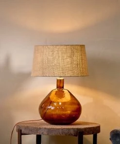 Nkuku Living Room Baba Glass Lamp - Burnt Amber - Large Wide