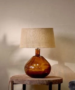 Nkuku Living Room Baba Glass Lamp - Burnt Amber - Large Wide