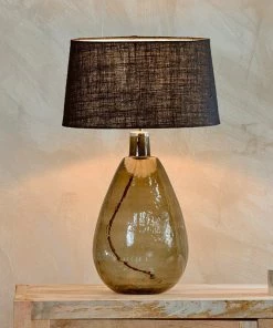 Nkuku Living Room Baba Green Smoke Glass Lamp - Large Tall