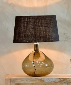 Nkuku Living Room Baba Green Smoke Glass Lamp - Large Wide