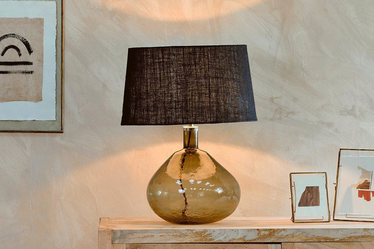 Nkuku Living Room Baba Green Smoke Glass Lamp - Large Wide 3 Nkuku Living Room Baba Green Smoke Glass Lamp - Large Wide