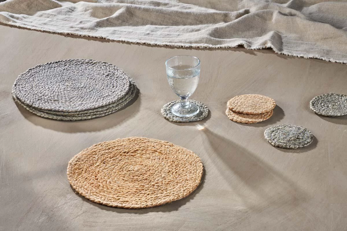 Nkuku Braided Hemp Coaster - Soft Grey (Set Of 4) Hemp Rugs & Accessories 4 Nkuku Braided Hemp Coaster - Soft Grey (Set Of 4) Hemp Rugs & Accessories