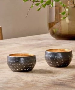 Nkuku New Arrivals Darani Tealights - Black & Antique Brass (Set Of 2)