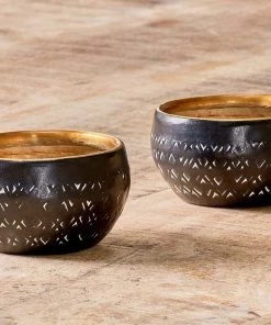 Nkuku New Arrivals Darani Tealights - Black & Antique Brass (Set Of 2)