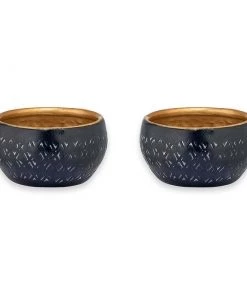 Nkuku New Arrivals Darani Tealights - Black & Antique Brass (Set Of 2)