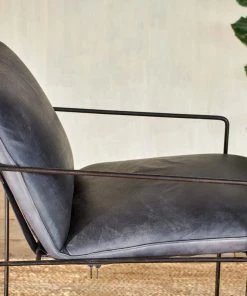 Nkuku Living Room Durium Leather Lounger - Aged Black