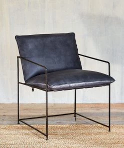 Nkuku Living Room Durium Leather Lounger - Aged Black
