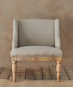 Nkuku Elbu Linen Armchair - Stone Living Room