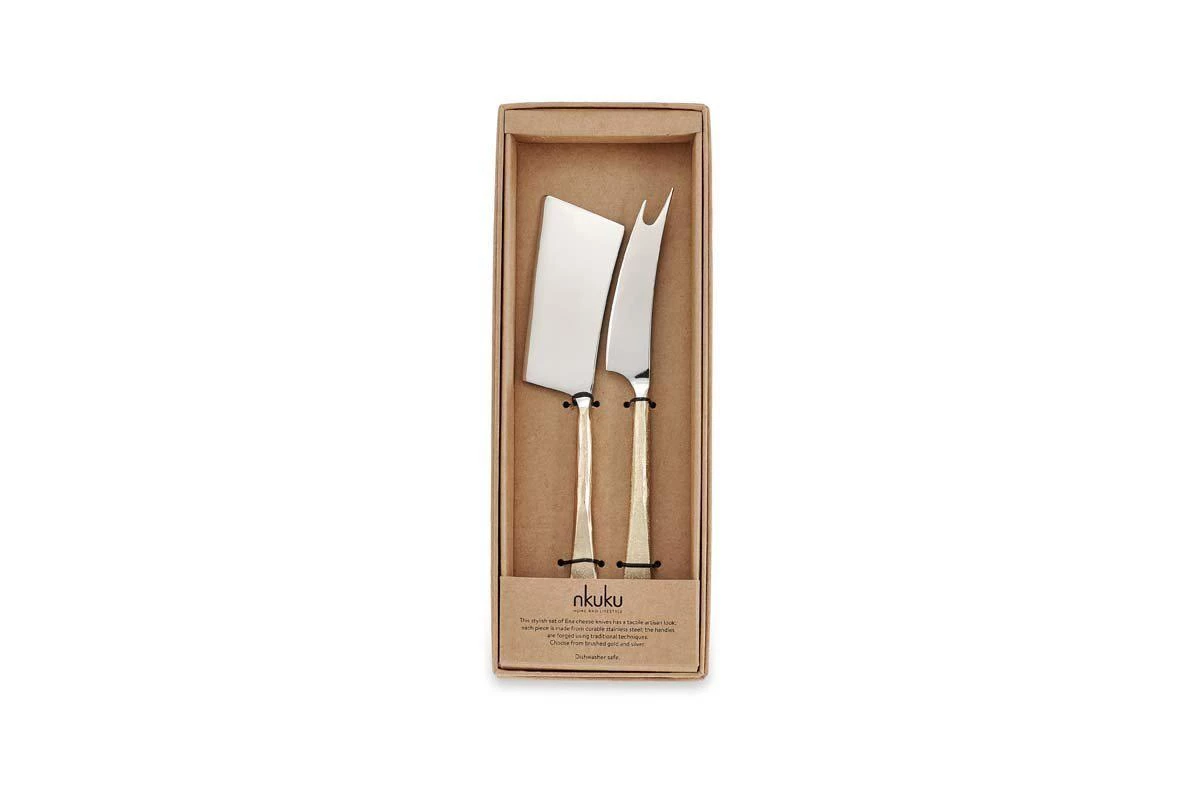 Nkuku Ena Cheese Knife Set - Brushed Gold (Set Of 2) Tableware 6 Nkuku Ena Cheese Knife Set - Brushed Gold (Set Of 2) Tableware