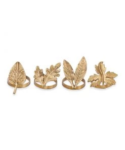 Nkuku Leaf Brass Napkin Rings Table Accessories
