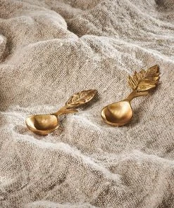Nkuku Leaf Small Spoon Gift Set - Antique Brass (Set Of 2)