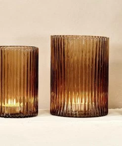 Nkuku Malana Recycled Glass Candle Holder - Smoke Brown New Arrivals