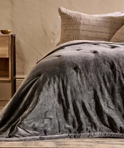 Nkuku Mandawa Velvet Bedspread - Charcoal Home Accessories