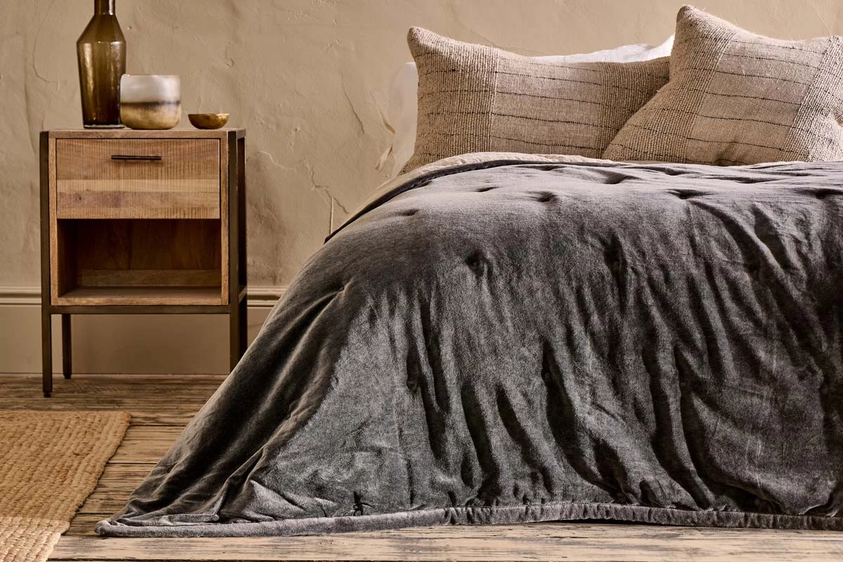 Nkuku Mandawa Velvet Bedspread - Charcoal Home Accessories 3 Nkuku Mandawa Velvet Bedspread - Charcoal Home Accessories