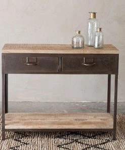 Nkuku Mansu Iron & Mango Wood Console Table Living Room