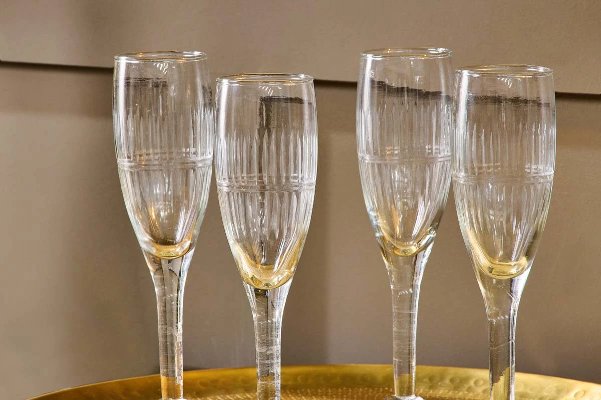 Nkuku Mila Tall Champagne Glass - Clear (Set Of 4) Tableware 4 Nkuku Mila Tall Champagne Glass - Clear (Set Of 4) Tableware