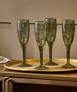 Nkuku Mila Tall Champagne Glass - Dark Emerald (Set Of 4) Tableware