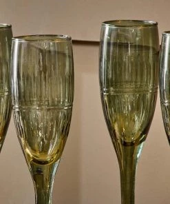 Nkuku Mila Tall Champagne Glass - Dark Emerald (Set Of 4) Tableware