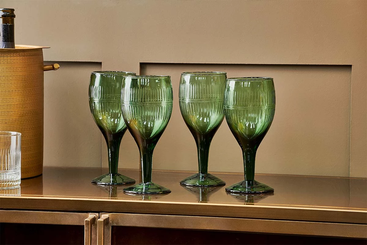Nkuku Tableware Mila Wine Glass - Dark Emerald (Set Of 4) 3 Nkuku Tableware Mila Wine Glass - Dark Emerald (Set Of 4)