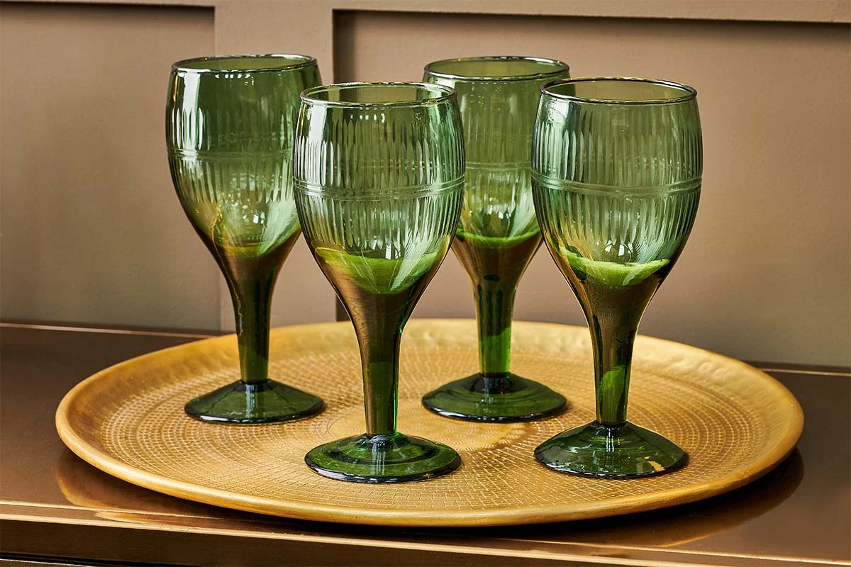 Nkuku Tableware Mila Wine Glass - Dark Emerald (Set Of 4) 4 Nkuku Tableware Mila Wine Glass - Dark Emerald (Set Of 4)