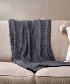 Nkuku Home Accessories Moss Stitch Cotton Throw - Charcoal