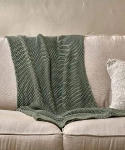 Nkuku Moss Stitch Cotton Throw - Forest Green