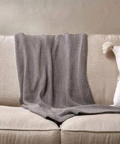 Nkuku Moss Stitch Cotton Throw - Pewter