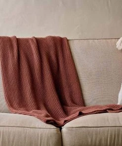 Nkuku Moss Stitch Cotton Throw - Rust Home Accessories