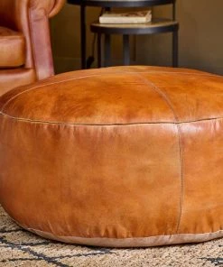 Nkuku Nadu Leather Pouf - Large Living Room