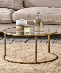 Nkuku Nakuru Iron & Glass Coffee Table - Brass Living Room