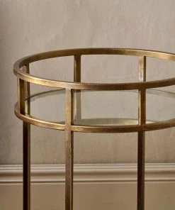 Nkuku Nakuru Iron & Glass Drinks Table - Brass Living Room