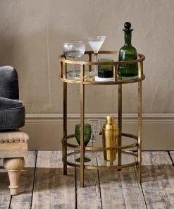 Nkuku Nakuru Iron & Glass Drinks Table - Brass Living Room