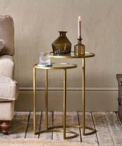 Nkuku Nakuru Iron & Glass Side Table Set - Brass