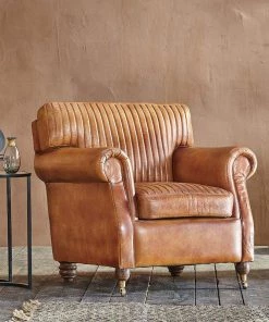 Nkuku Narwana Leather Ribbed Armchair Living Room