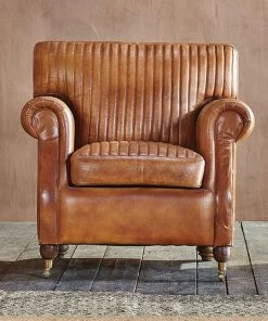 Nkuku Narwana Leather Ribbed Armchair Living Room