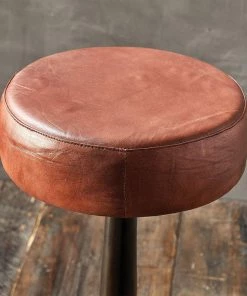 Nkuku Kitchen & Dining Room Narwana Leather Round Stool
