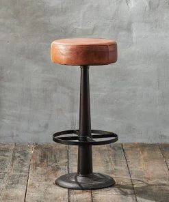 Nkuku Kitchen & Dining Room Narwana Leather Round Stool