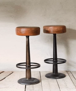 Nkuku Kitchen & Dining Room Narwana Leather Round Stool