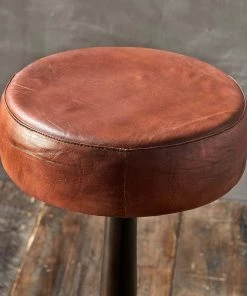 Nkuku Kitchen & Dining Room Narwana Leather Round Stool - Chocolate Brown