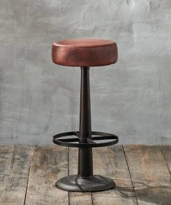 Nkuku Kitchen & Dining Room Narwana Leather Round Stool - Chocolate Brown
