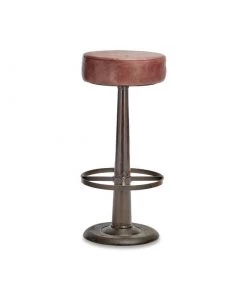 Nkuku Kitchen & Dining Room Narwana Leather Round Stool - Chocolate Brown