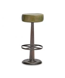 Nkuku Narwana Leather Round Stool - Rich Green Kitchen & Dining Room