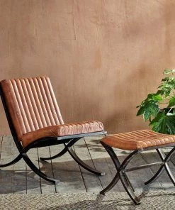 Nkuku Narwana Ribbed Leather Footstool Living Room