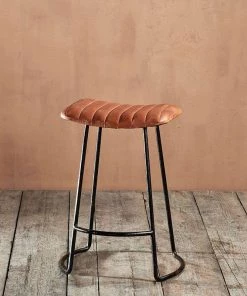 Nkuku Kitchen & Dining Room Narwana Ribbed Leather Stool - Small