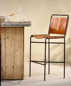 Nkuku Nirmi Leather Sling Back Bar Chair New Arrivals