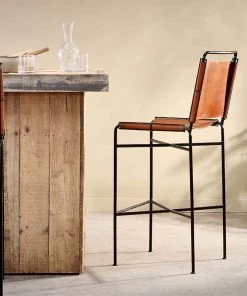 Nkuku Nirmi Leather Sling Back Bar Chair New Arrivals