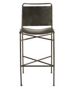 Nkuku Nirmi Leather Sling Back Bar Chair - Charcoal