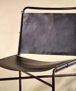 Nkuku Nirmi Leather Sling Back Bar Chair - Charcoal